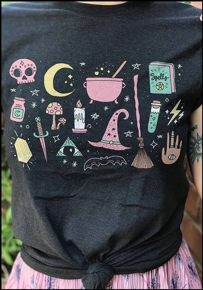 Pastel Celestial Doodles Mystical Witch Tee - Unisex Shirt