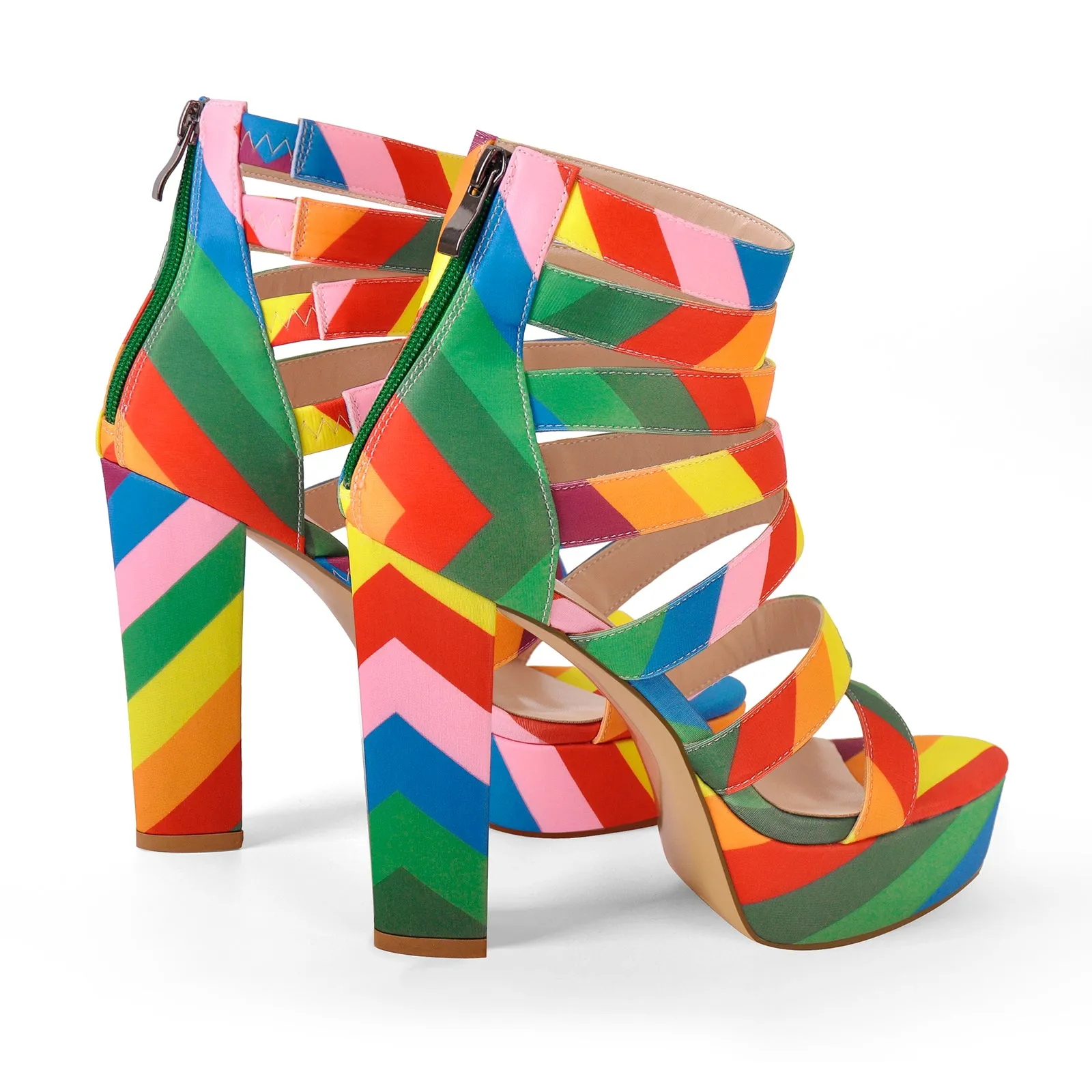 Platform Chunky Heel Rainbow Straps Sandals