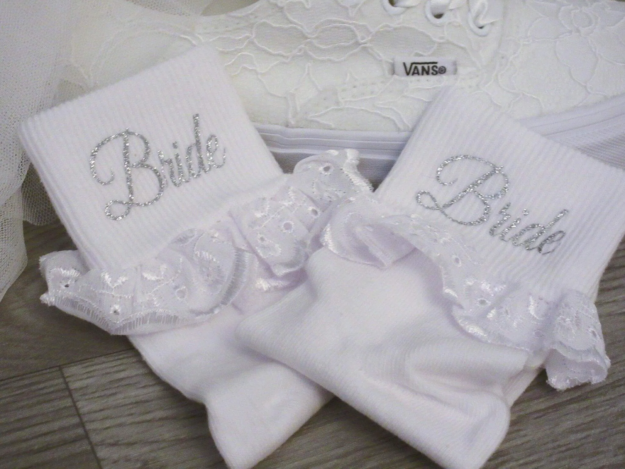 "Bride" White Frilly Wedding Socks