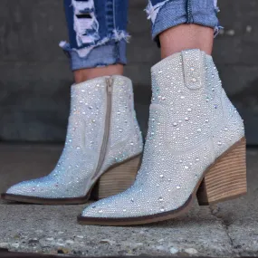 "Kady" Silver Rhinestone Booties