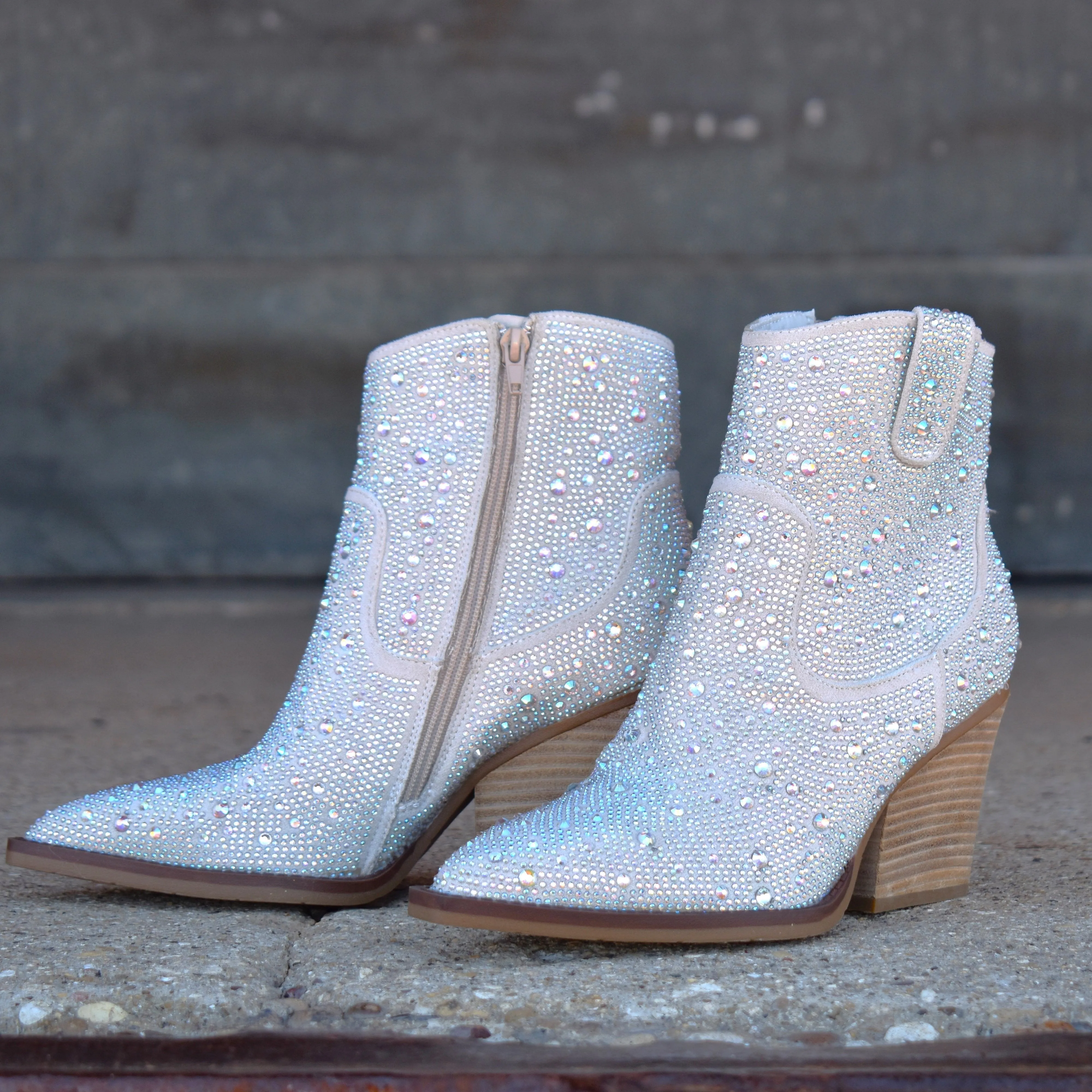 "Kady" Silver Rhinestone Booties