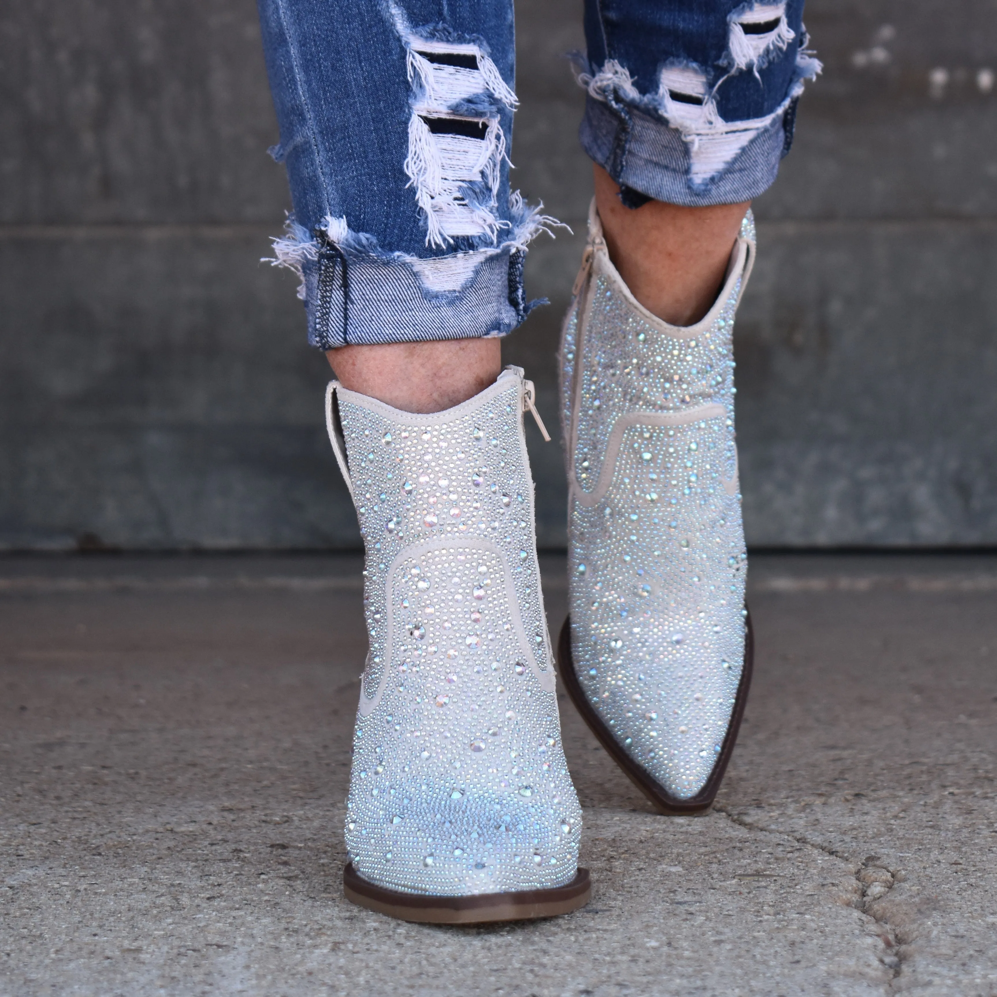 "Kady" Silver Rhinestone Booties