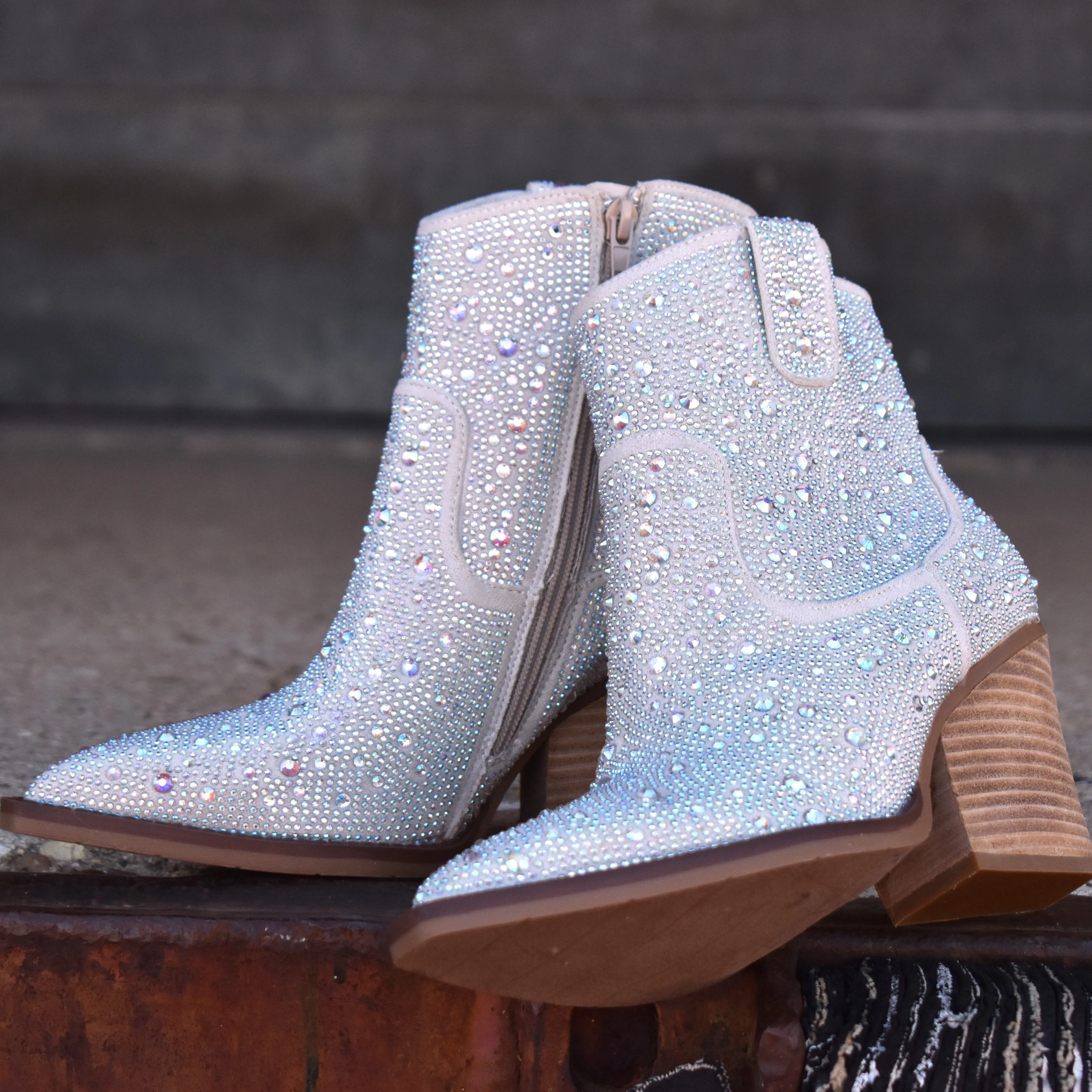 "Kady" Silver Rhinestone Booties