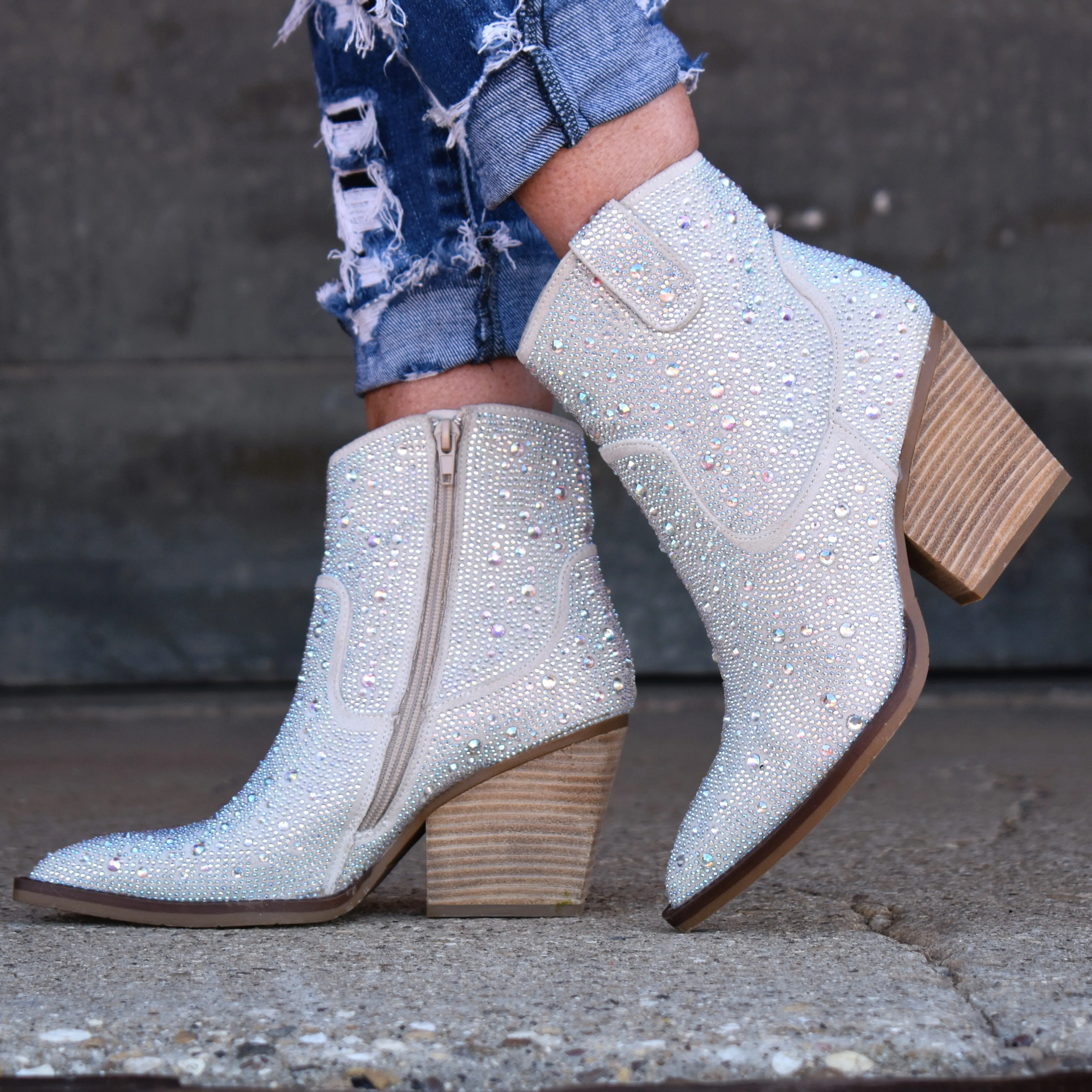 "Kady" Silver Rhinestone Booties