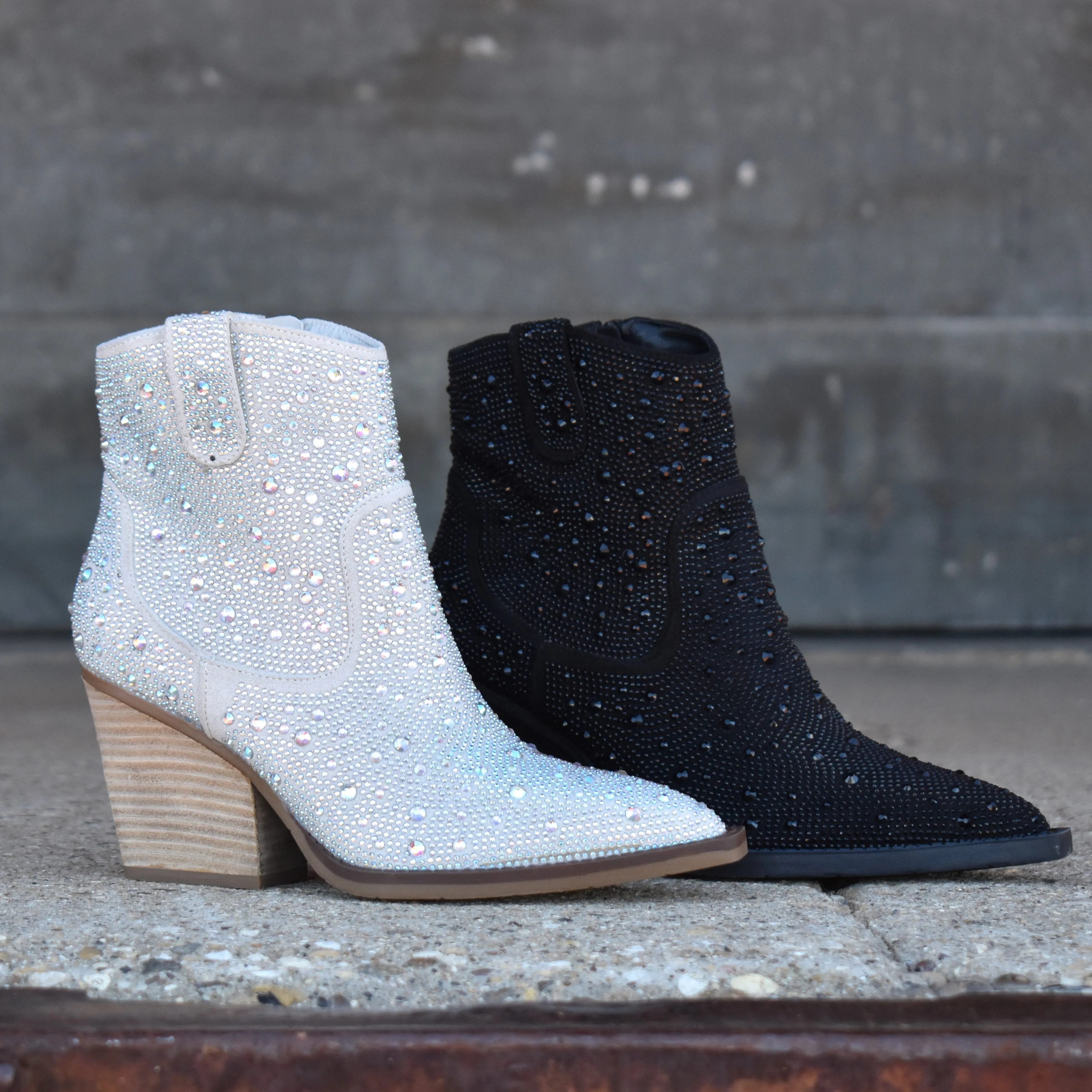 "Kady" Silver Rhinestone Booties