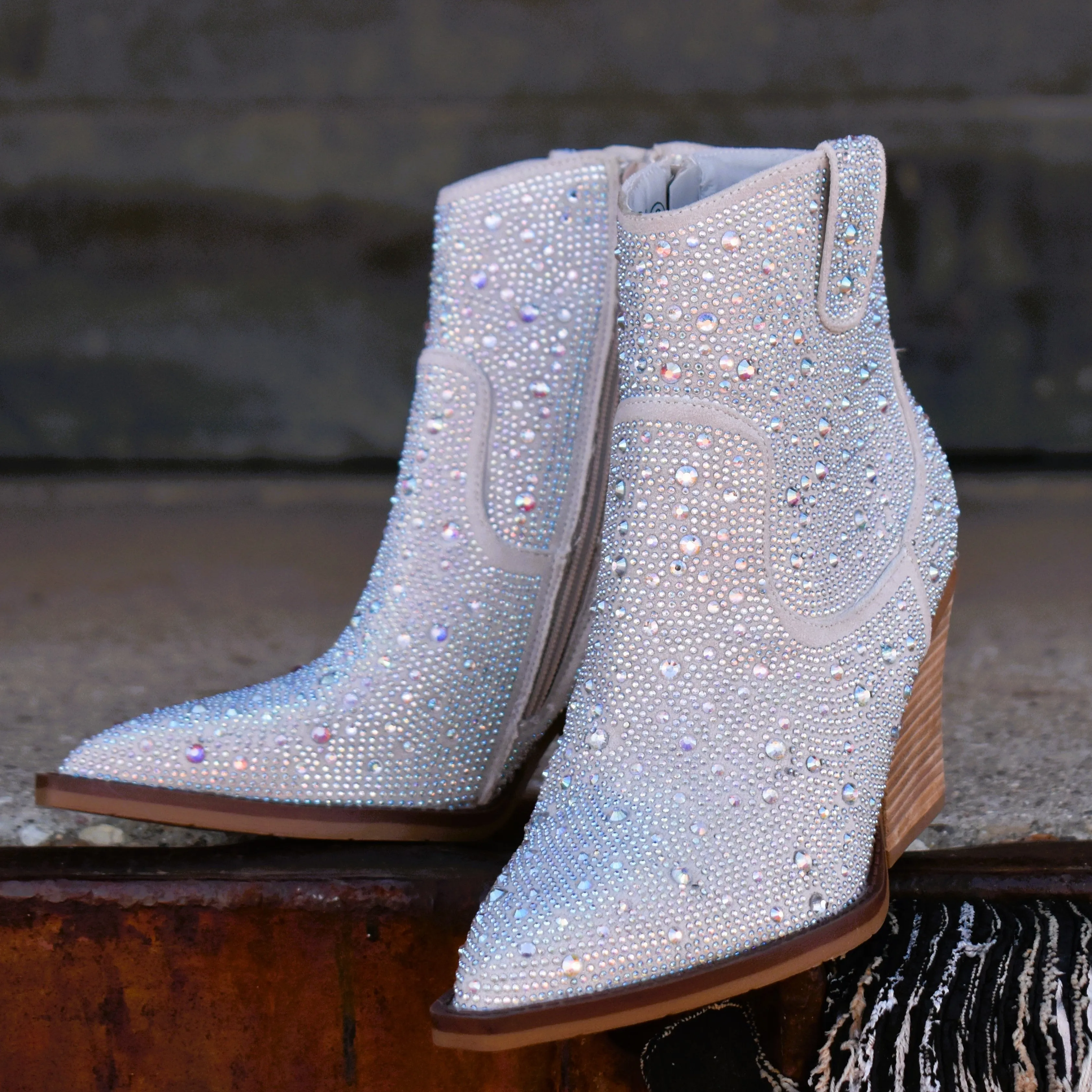 "Kady" Silver Rhinestone Booties