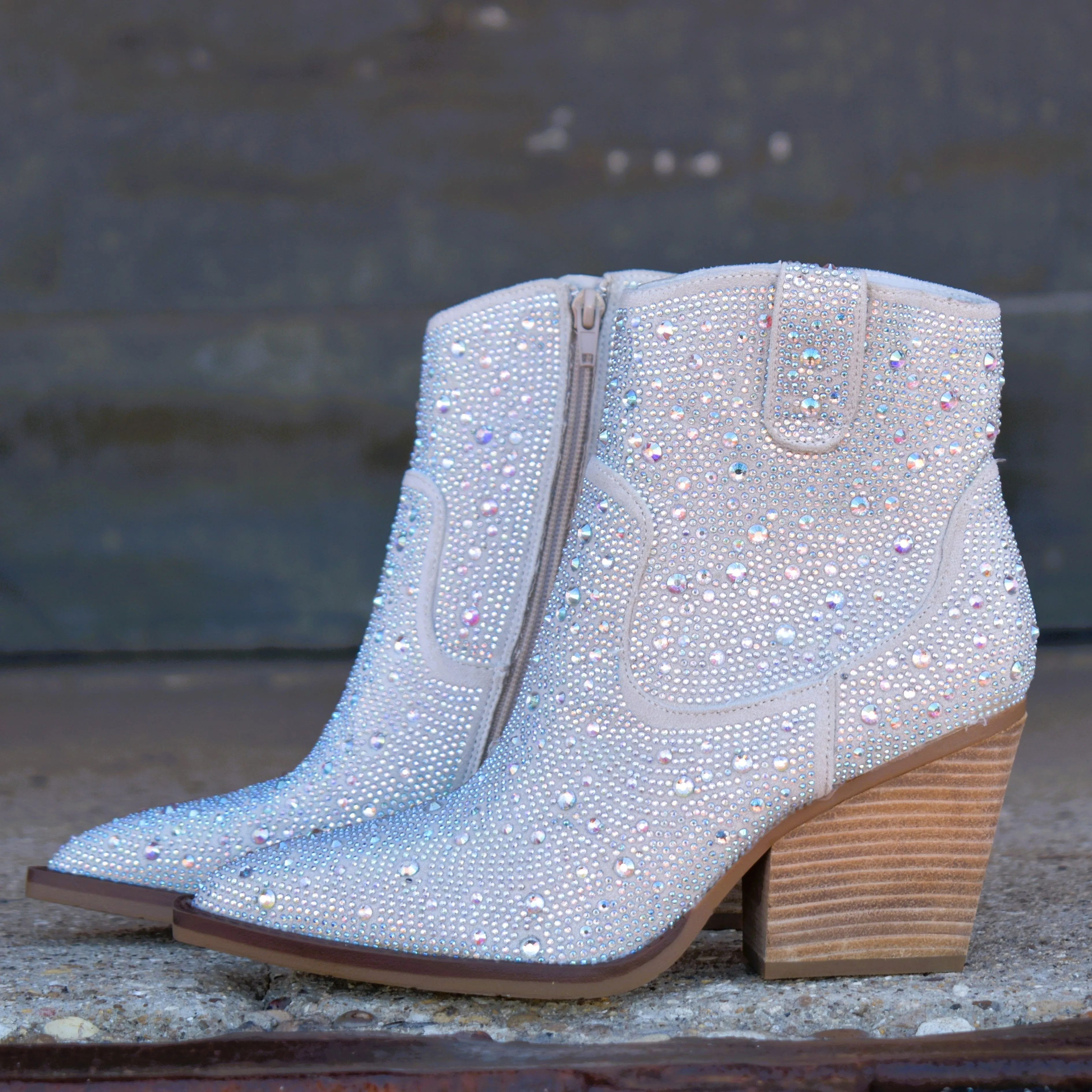 "Kady" Silver Rhinestone Booties