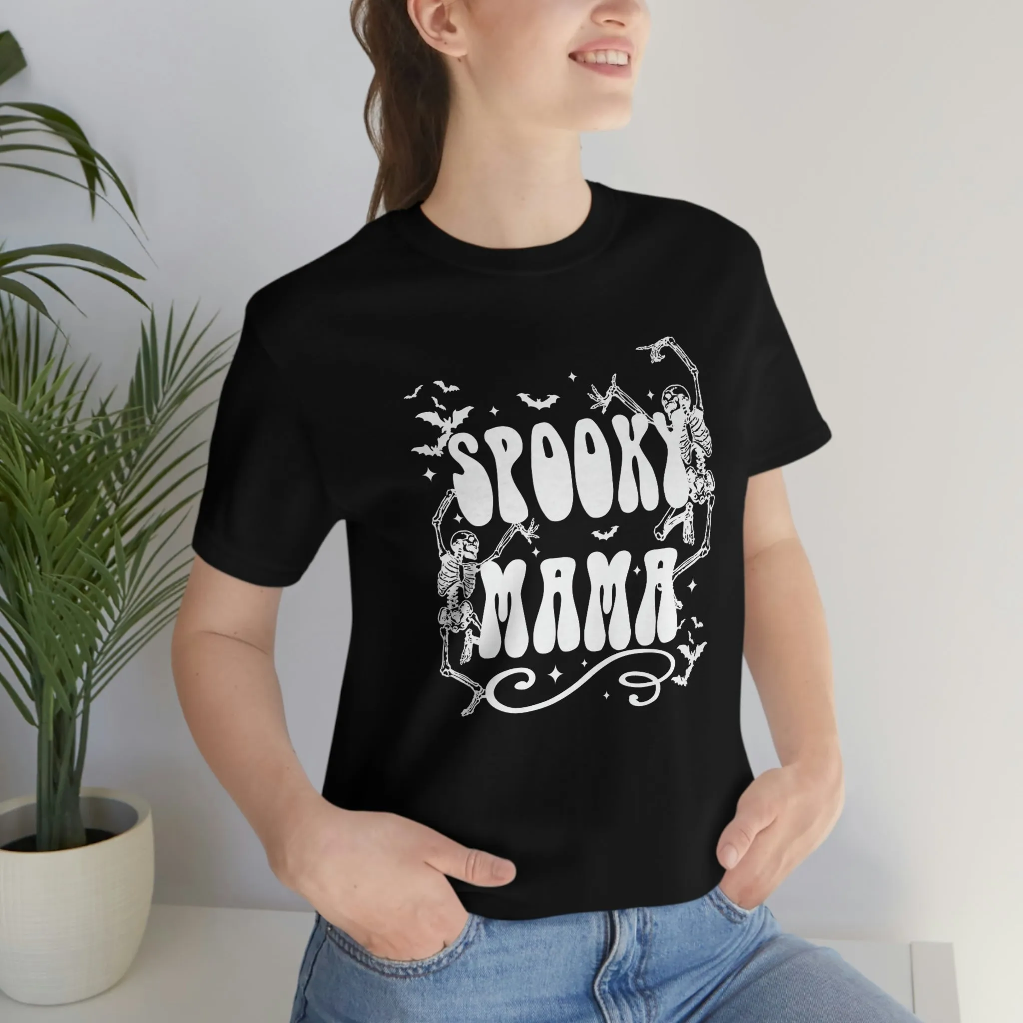 "Spooky Mama" Skeleton w/ White Tee - Unisex Shirt