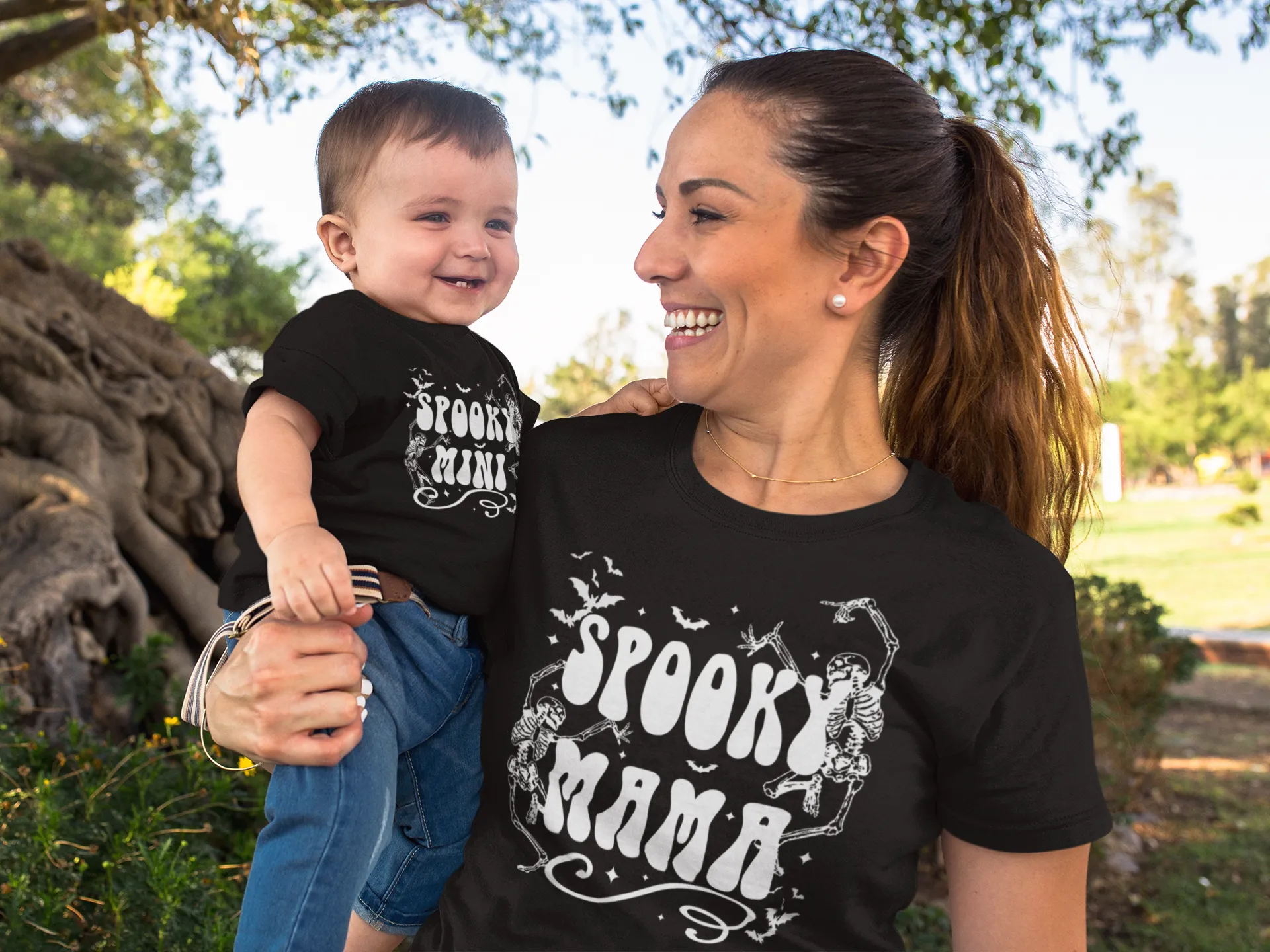 "Spooky Mama" Skeleton w/ White Tee - Unisex Shirt