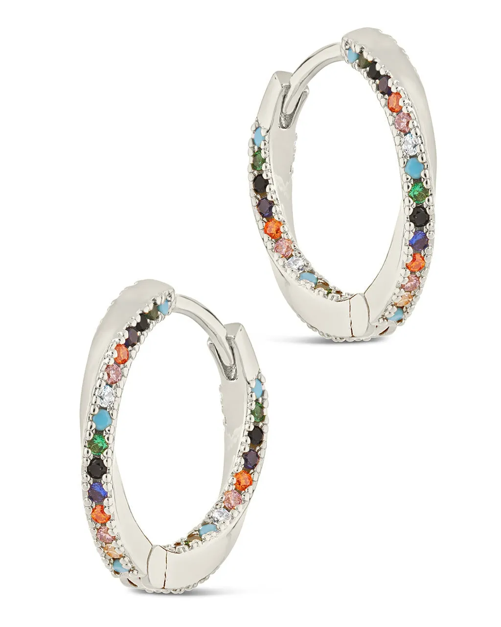 Rainbow CZ Micro Hoop Earrings