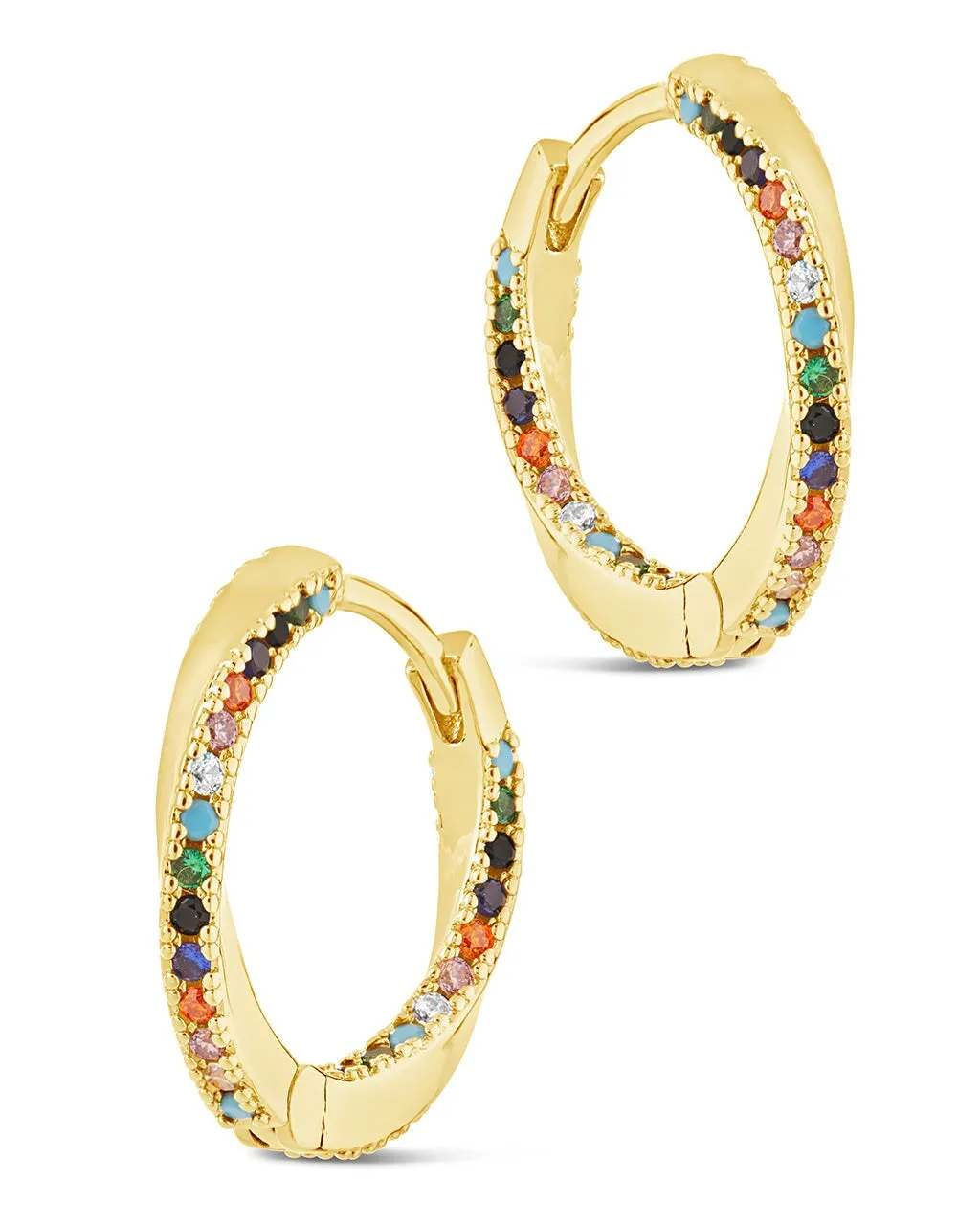 Rainbow CZ Micro Hoop Earrings