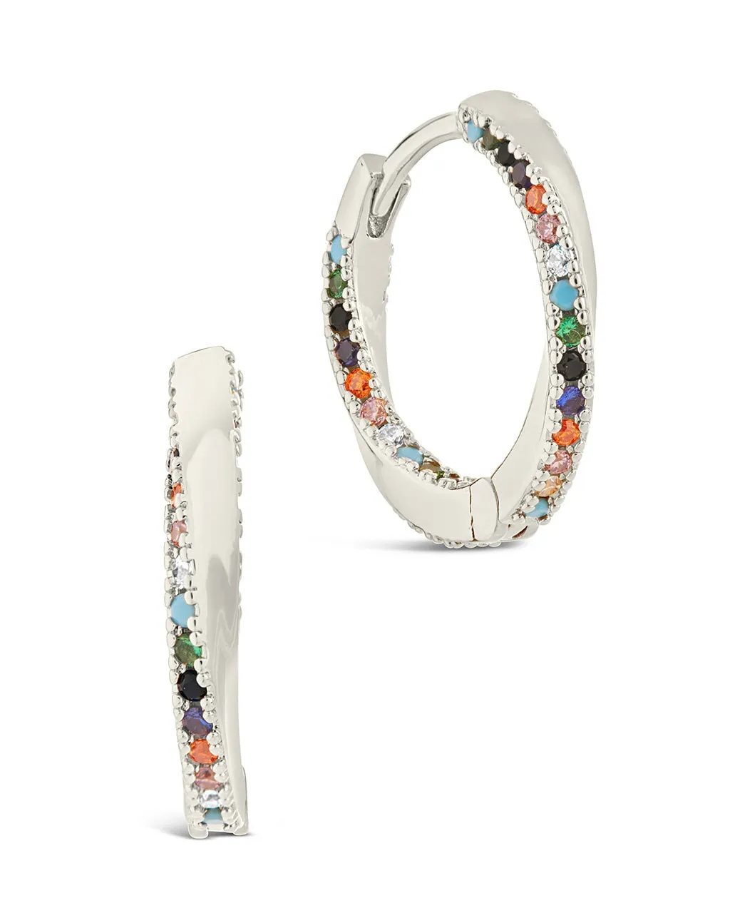 Rainbow CZ Micro Hoop Earrings