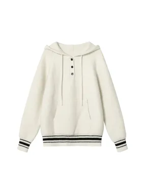 Relaxed Revival Loose Contrast Pullover Knit Hoodie