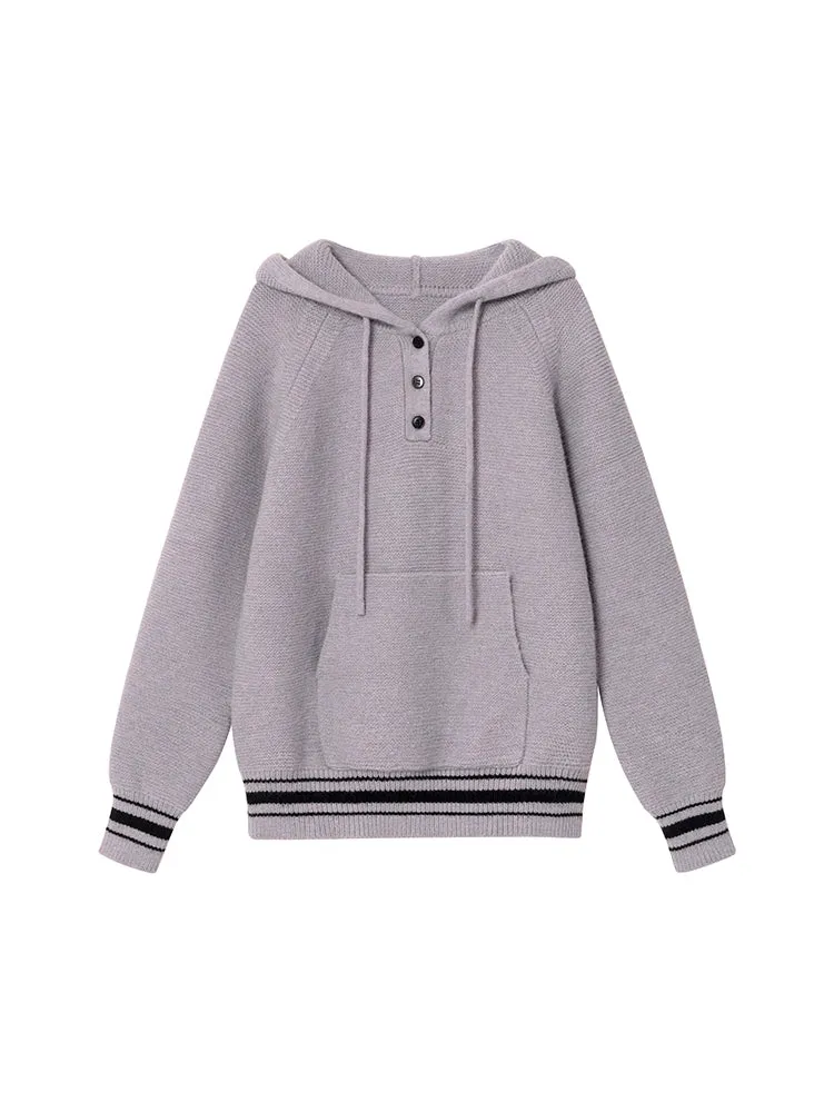 Relaxed Revival Loose Contrast Pullover Knit Hoodie