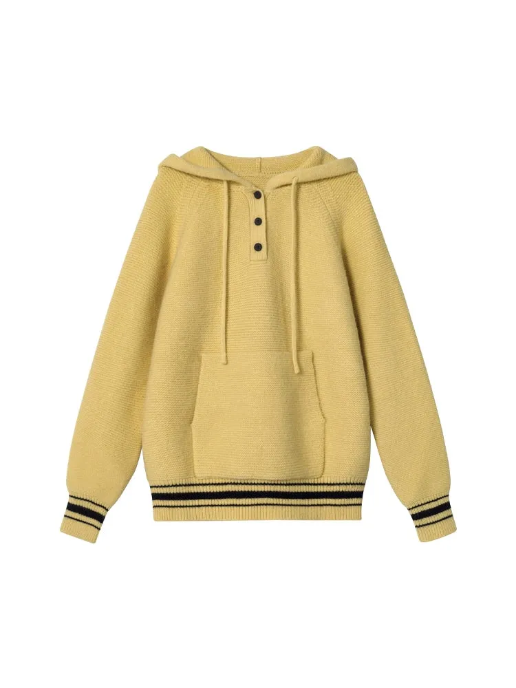 Relaxed Revival Loose Contrast Pullover Knit Hoodie