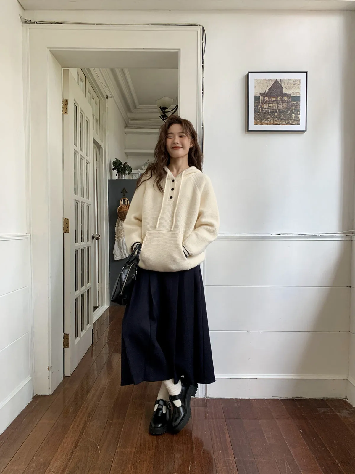 Relaxed Revival Loose Contrast Pullover Knit Hoodie