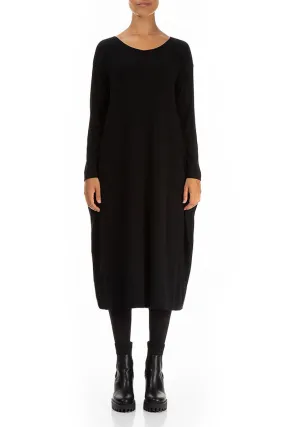 Side Drop Black Cotton Dress