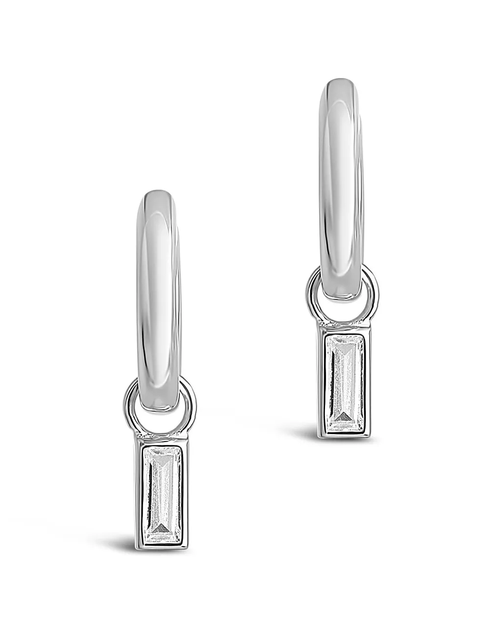 Sterling Silver Baguette CZ Micro Hoops