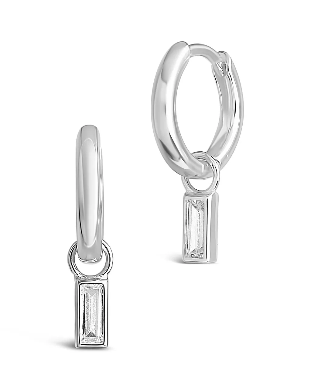 Sterling Silver Baguette CZ Micro Hoops