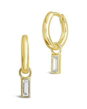 Sterling Silver Baguette CZ Micro Hoops