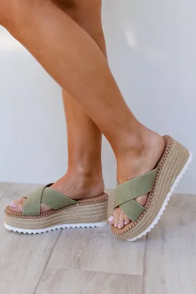 Sunkissed Sage Slide-On Raffia Sandals