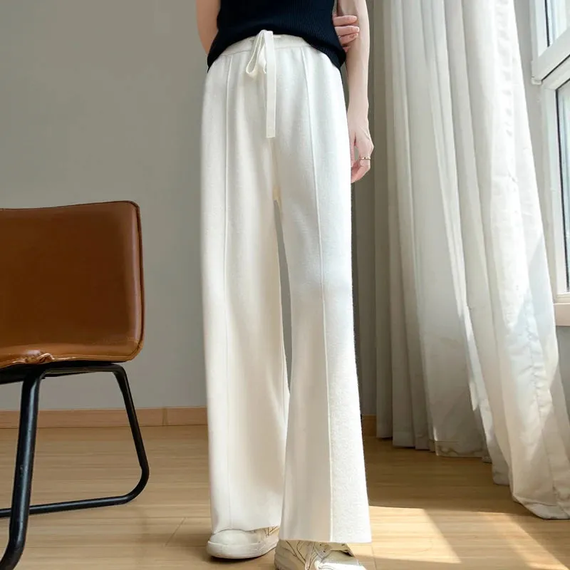 Wide Fashion Leisure Loose High Waist Elastic Solid Knitting Autumn New Pants